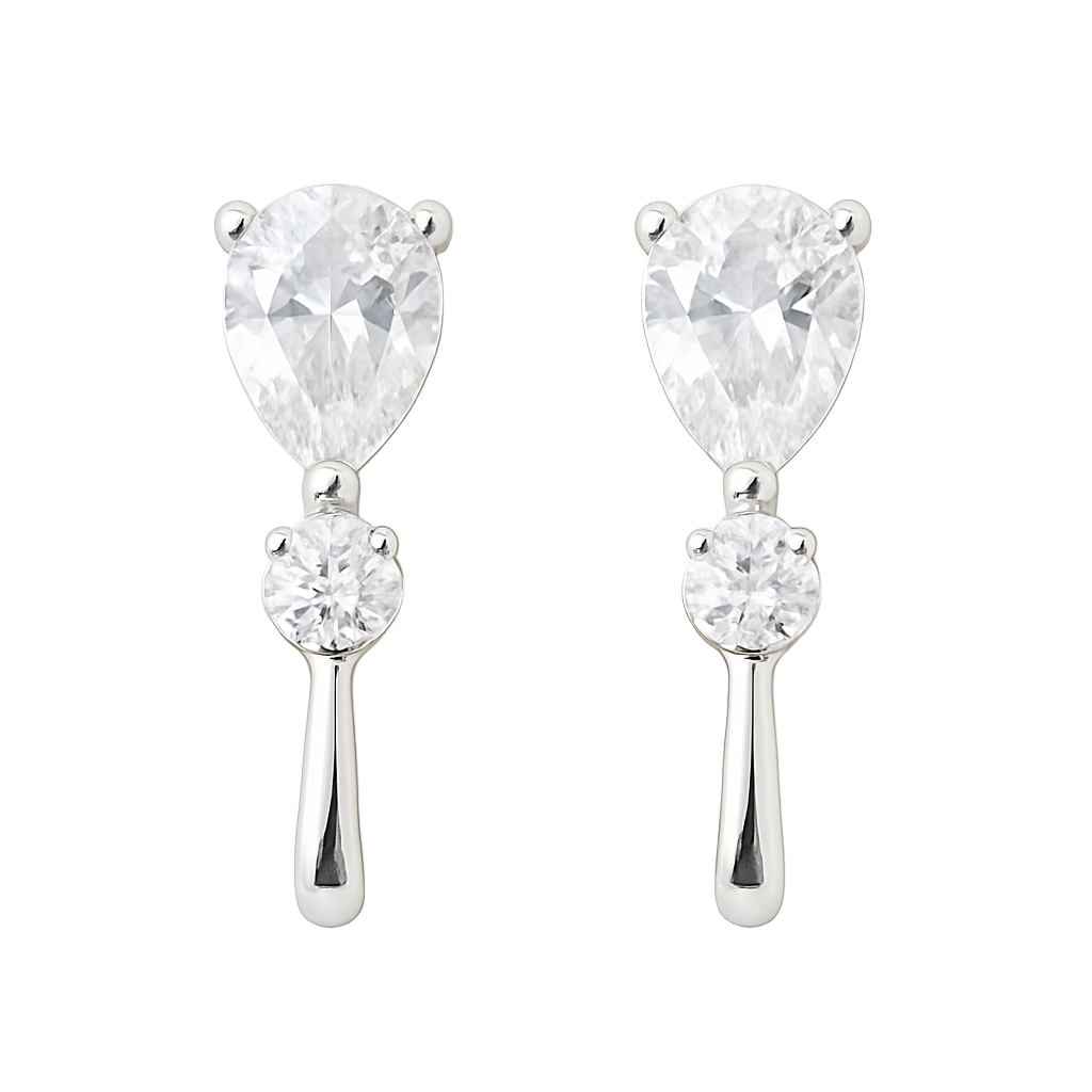 Sterling Silver Clip-On Drop Earrings – Teardrop & Round Cut Crystals