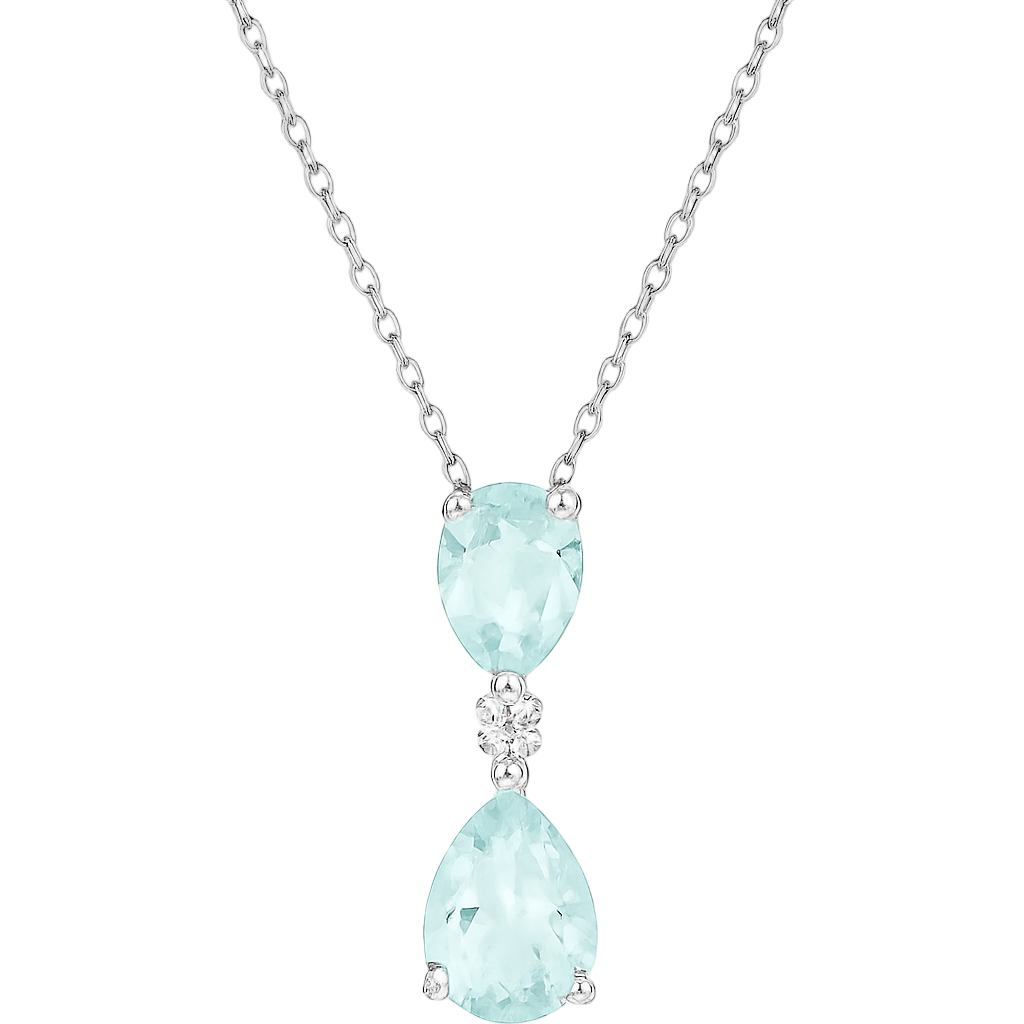 Sterling Silver Aqua Zircon Pendant Necklace – Double Teardrop Design