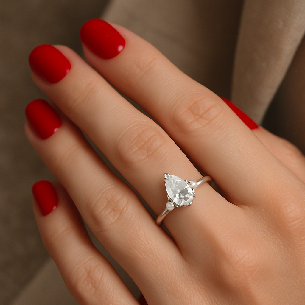 Sterling Silver Pear Cut Diamond Ring – Elegant Teardrop Ring