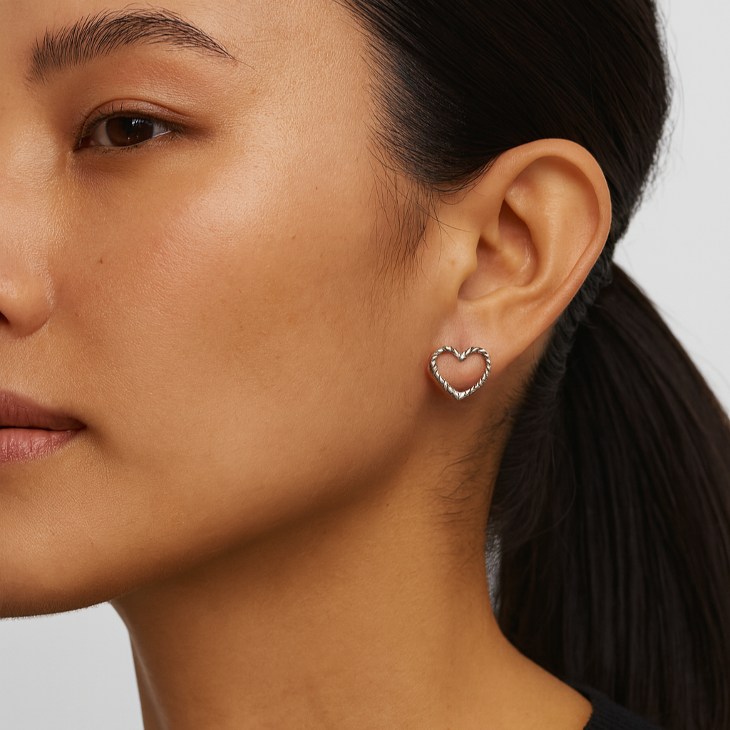 Sterling Silver Twisted Heart Earrings – Rope Design Studs
