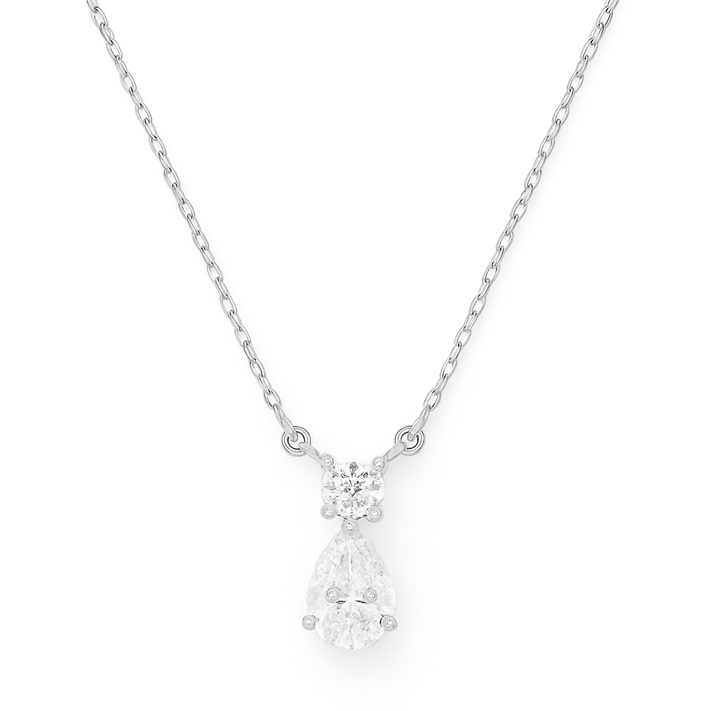 Sterling Silver Diamond Teardrop Pendant Necklace – Round & Pear Cut