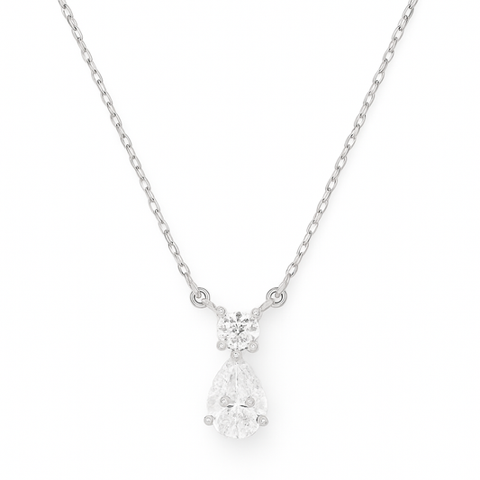 Sterling Silver Diamond Teardrop Pendant Necklace – Round & Pear Cut
