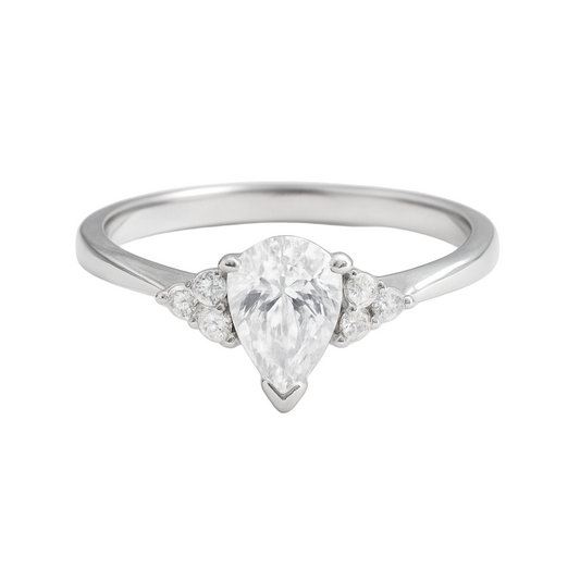 Sterling Silver Pear Cut Diamond Ring – Elegant Teardrop Ring