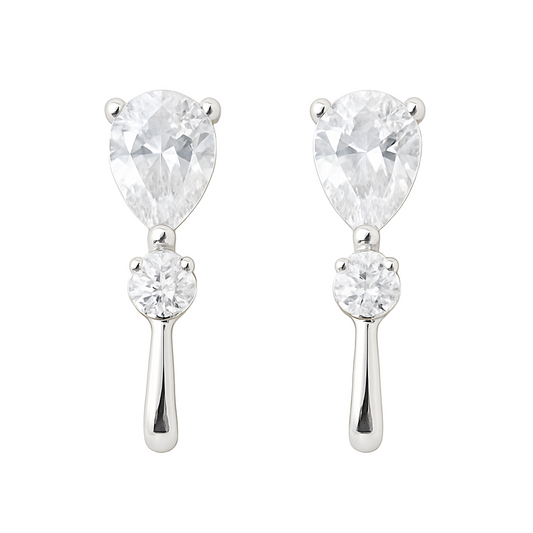 Sterling Silver Clip-On Drop Earrings – Teardrop & Round Cut Crystals
