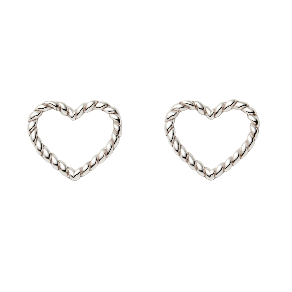 Sterling Silver Twisted Heart Earrings – Rope Design Studs