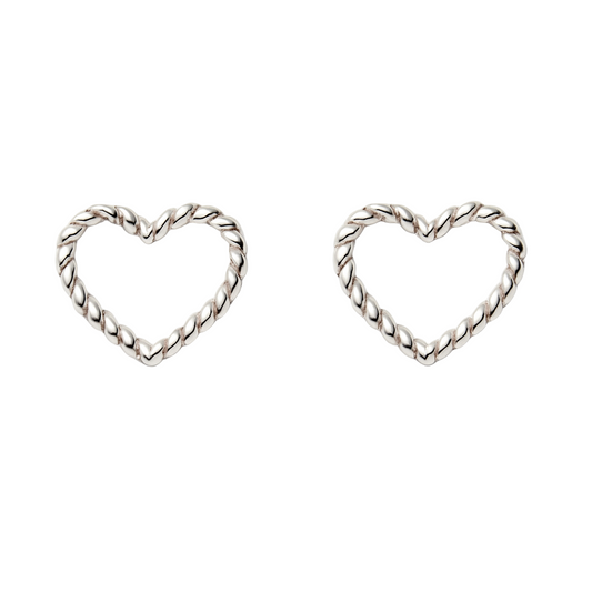 Sterling Silver Twisted Heart Earrings – Rope Design Studs