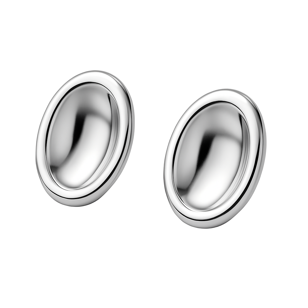 Sterling Silver Oval Stud Earrings – Modern Minimalist Design