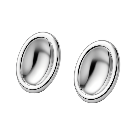 Sterling Silver Oval Stud Earrings – Modern Minimalist Design