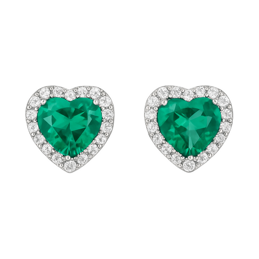 Sterling Silver Green Zircon Heart Stud Earrings – Crystal Halo Design