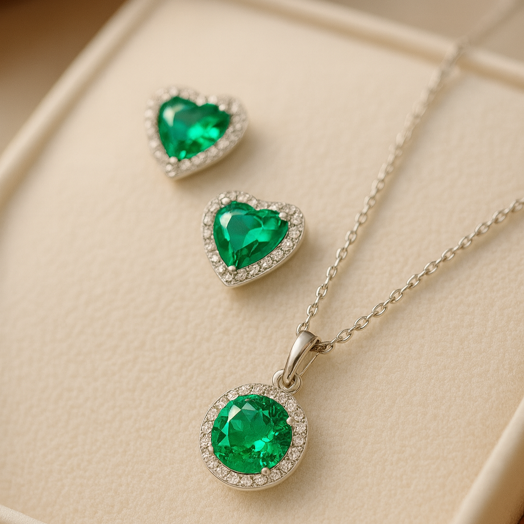 Sterling Silver Green Zircon Pendant Necklace – Round Crystal Halo Design